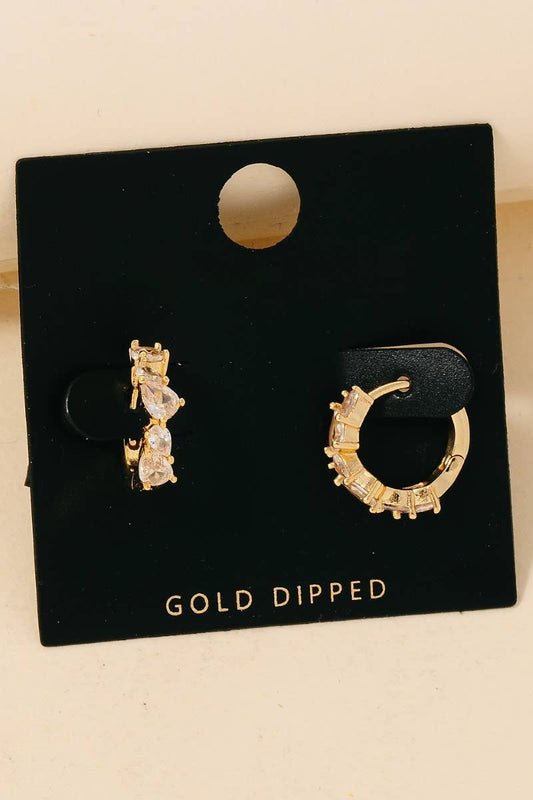 Gold Dipped Mixed Cz Shape Studs Hoop Earrings