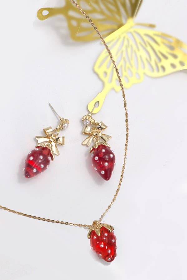 Resin Strawberry Bow Drop Earrings