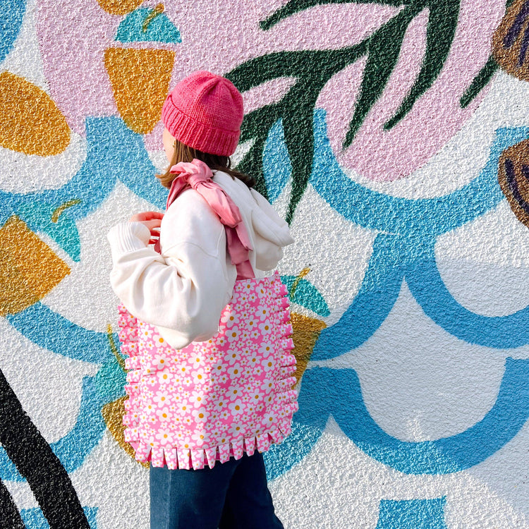 Bow Tote Bag - Pink Daisy